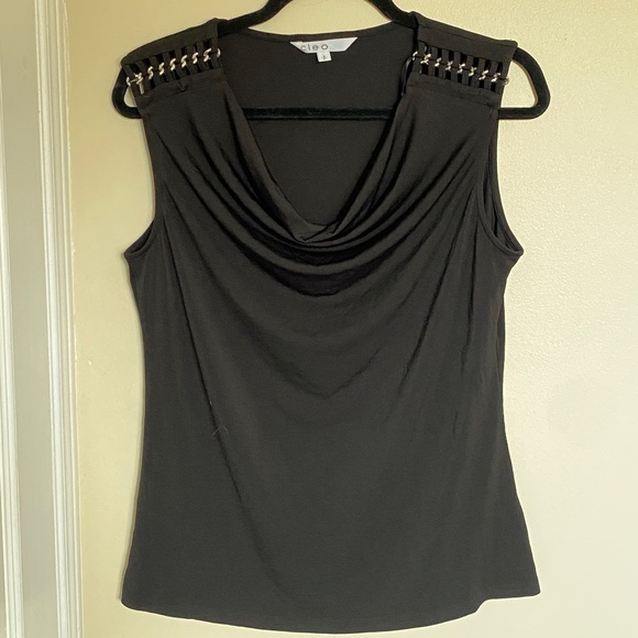 Cleo Black Sleeveless Top with Draped Neckline, Size S - Picture 1 of 7